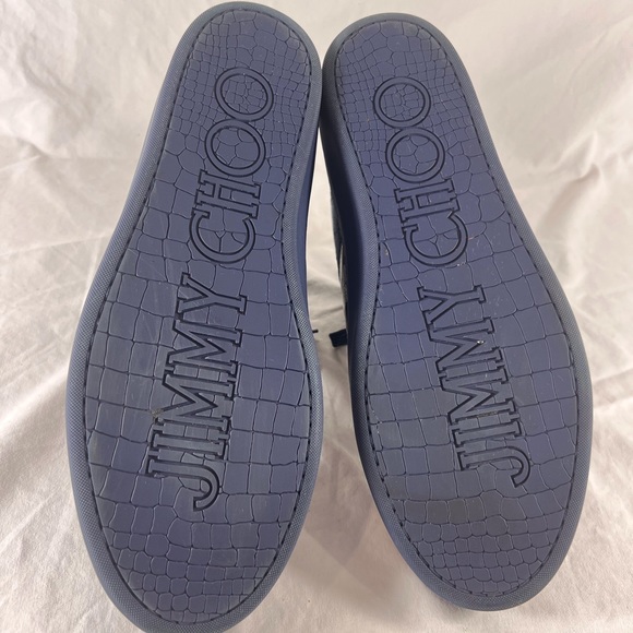 JIMMY CHOO Navy Blue Pattern Canvas Leather High Top Sneakers Marked as 45 12US - Picture 15 of 15